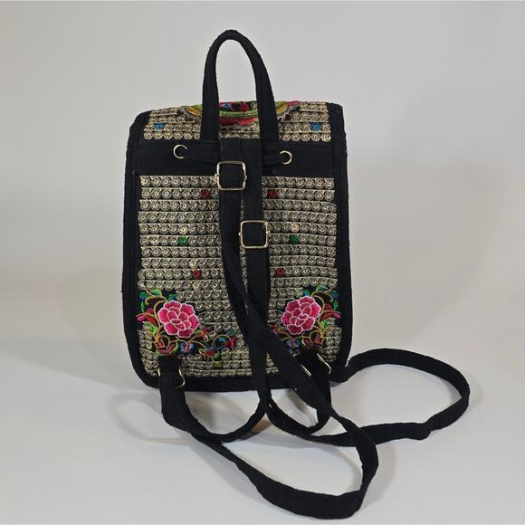 Floral Embroidered Backpack Purse Bag Mexican Artisan Lightweight Colorful Pink - Picture 4 of 8